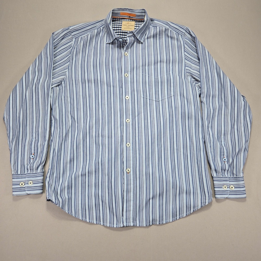 Tommy Bahama Jeans Striped Button Down Shirt Mens M‎ Blue Cotton Blend Casual